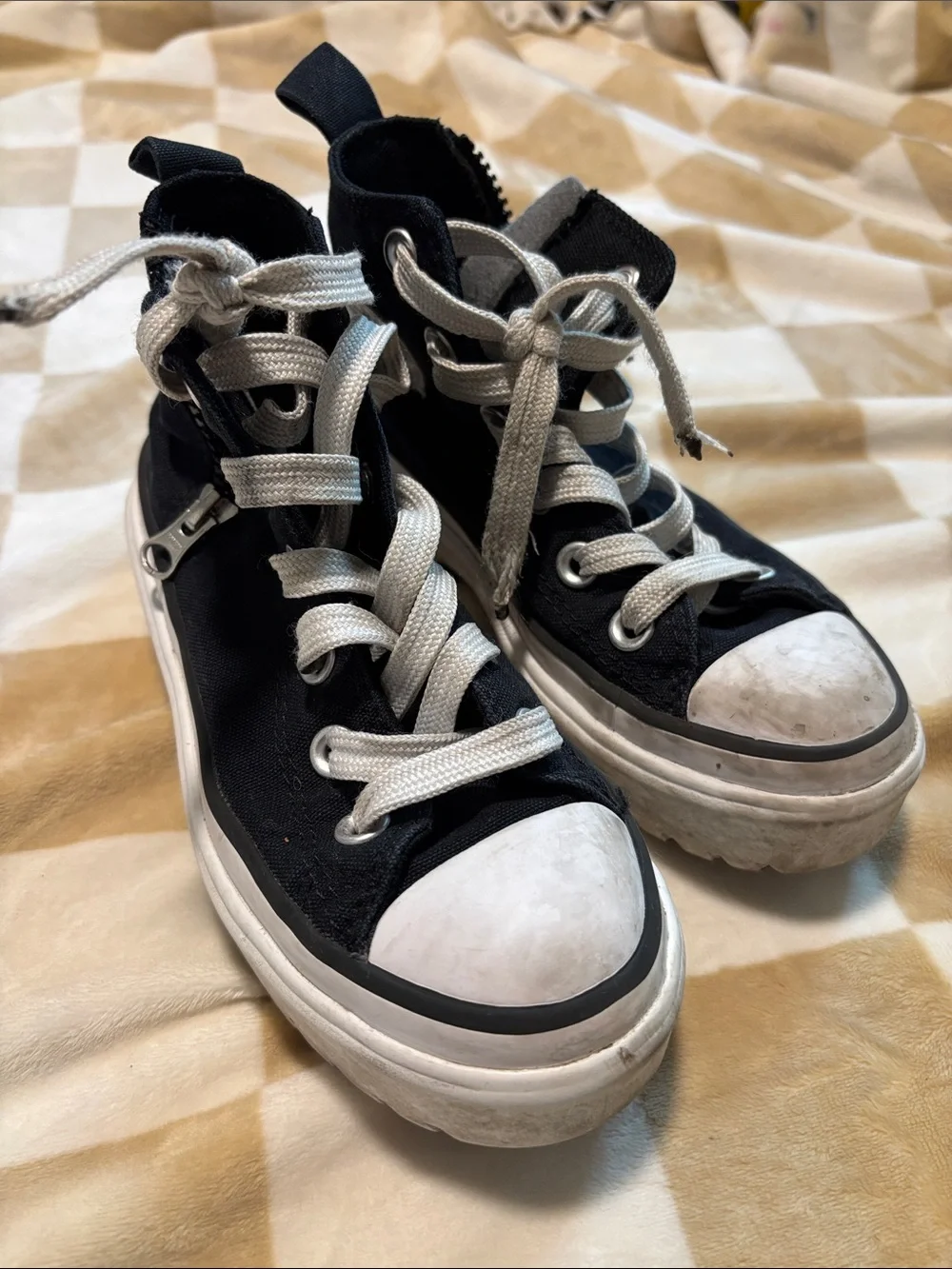 Converse Black and White High-Top Platform Lug-Sole Sneakers